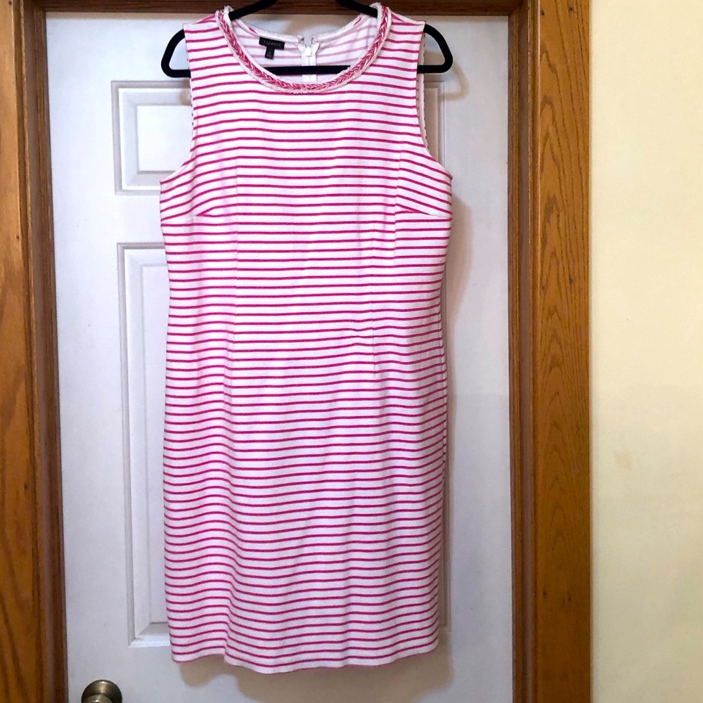 Talbots sleeveless dress, white with pink stripes, size 14